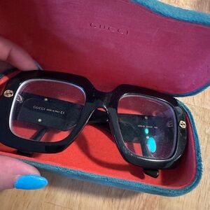Gucci Black Oversized Square Women's Glasses with Gold Logo